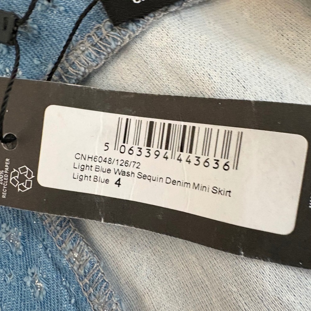 NWT PrettyLittleThing Sequin Denim Mini Skirt Y2K Party Club Festival Blue US 0 - Picture 5 of 5